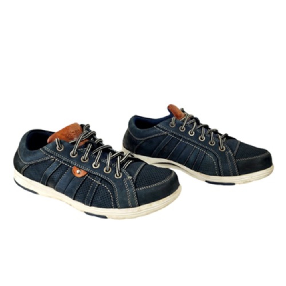 Abeo Sneakers 8M‎ Mens Cort Navy Blue Brown White Leather Rubber 4285 Breathable